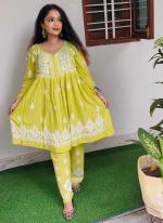 Soft Rayon Lemon Yellow Casual Wear Embroidery Work Readymade Kurti With Bottom